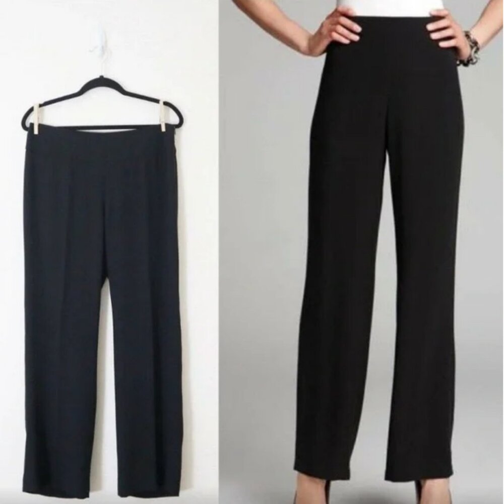 Eileen Fisher 100% Silk Crepe Georgette Side Zip Minimalist Pants Black Size S